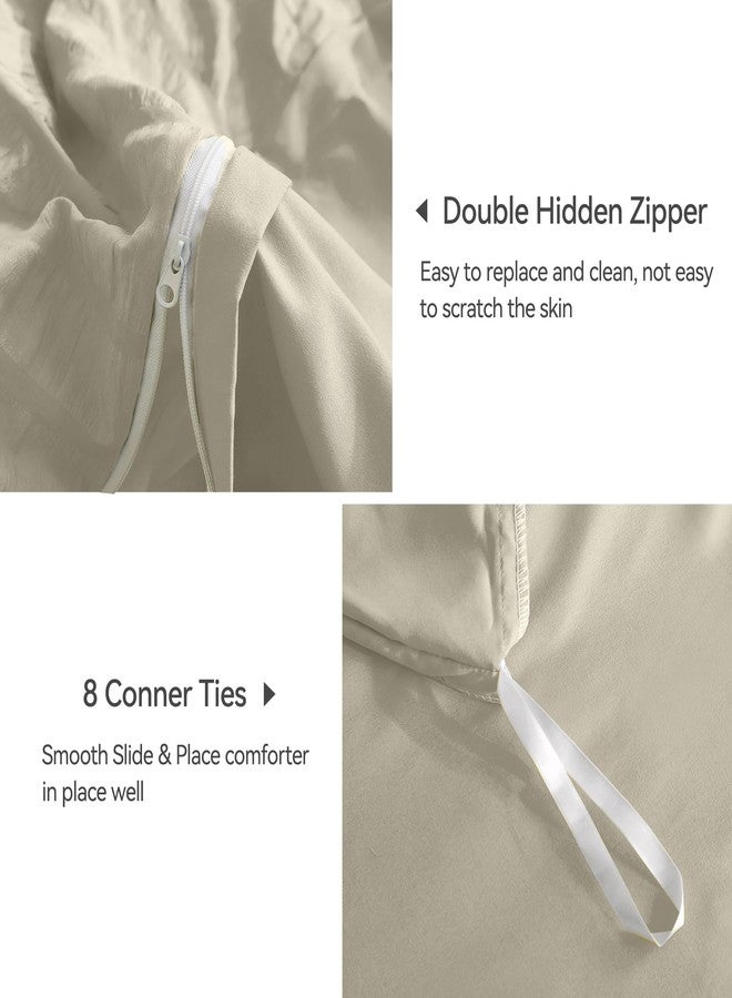 JELLYMONI Light Khaki Duvet Cover Twin Size, 3pcs Washed Microfiber Bedding Set, Soft Breathable Seersucker Duvet Cover Set with Zipper Closure and Corner Ties for All Seasons - Image 5